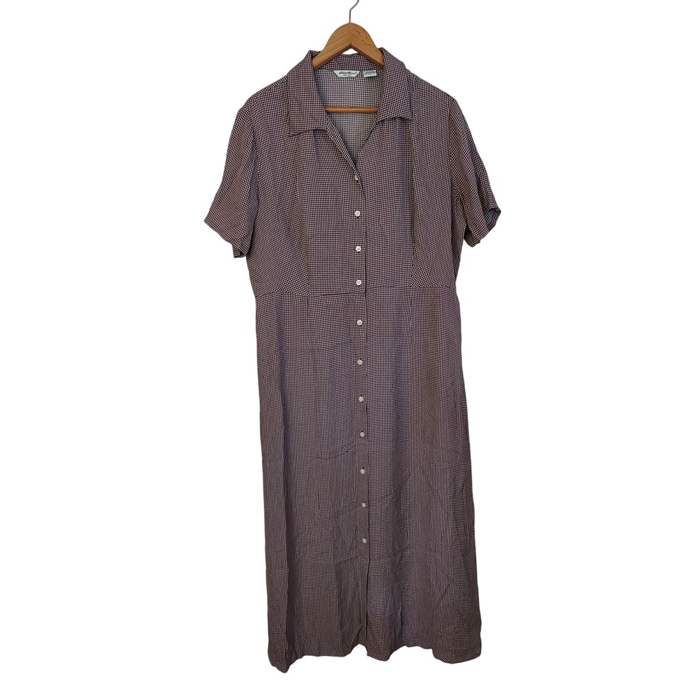 Eddie Bauer XL Burgundy Gingham Button Front Midi Shirt Dress Farm Cottage Retro - Picture 1 of 6